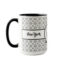 New York Elegant Pattern Black Ringer 15oz Mok