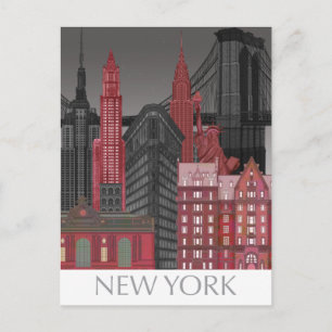New York Elevations by Night - Red Briefkaart