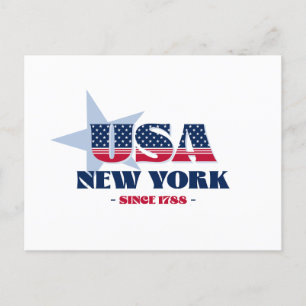 New York en carte postale rouge, blanche et bleue