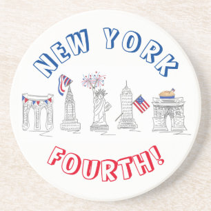 New York Fourth NYC Patriotic Julth Landmarks Zandsteen Onderzetter