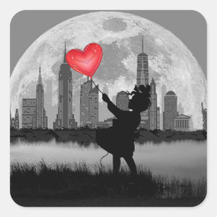 NEW YORK Full Moon Girl met Heart Ballon Sticker