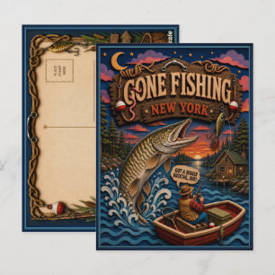 New York Gone Fishing Muskellunge Briefkaart