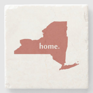 New York Home State Map vorm Rode achtergrond Stenen Onderzetter