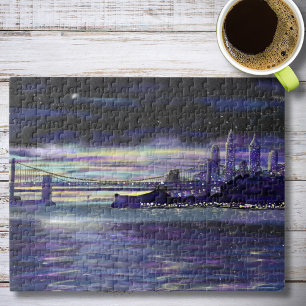 New York Hudsonrivier Manhattan Paarse Zonsonderga Legpuzzel