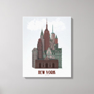 New York in Clouds - Donkerrood en groen Canvas Afdruk