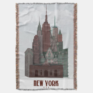 New York in Clouds - Donkerrood en groen Deken
