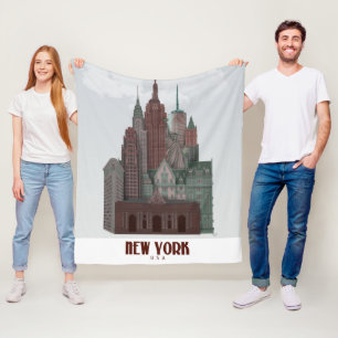 New York in Clouds - Donkerrood en groen Fleece Deken