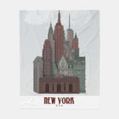 New York in Clouds - Donkerrood en groen Fleece Deken (Voorkant)