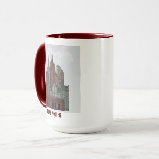 New York in Clouds - Donkerrood en groen Mok (Voorkant links)