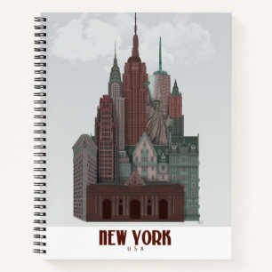 New York in Clouds - Donkerrood en groen Notitieboek