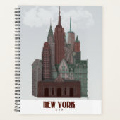 New York in Clouds - Donkerrood en groen Planner (Voorkant)