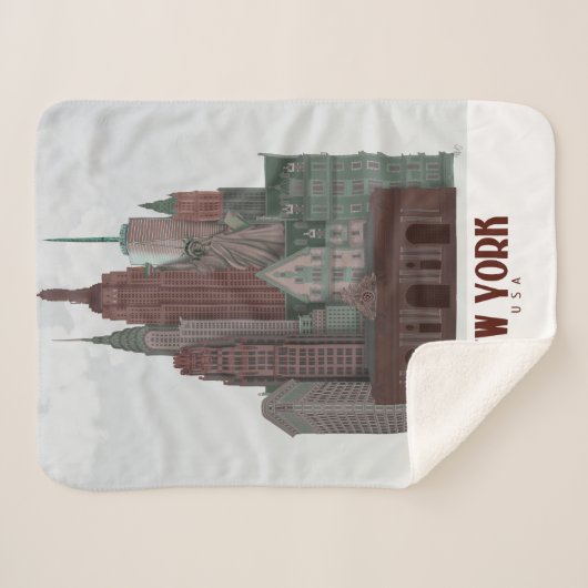 New York in Clouds - Donkerrood en groen Sherpa Deken (Voorkant (horizontaal))