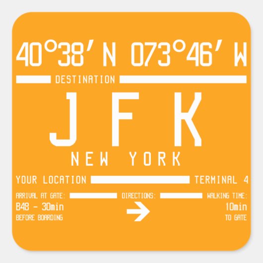 New York JFK International Airport Code Vierkante Sticker (Voorkant)