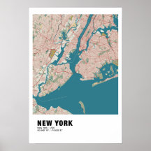 New York Kaart Poster - New York  Kaart Stijl