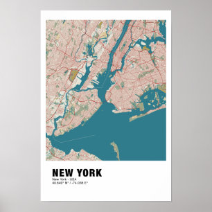 New York Kaart Poster - New York  Kaart Stijl