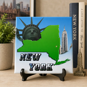 New York Kaart, Standbeeld van de Vrijheid, Monume Tegeltje