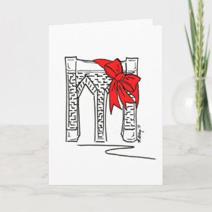 New York kerst Brooklyn Bridge Red Bow NYC Feestdagen Kaart