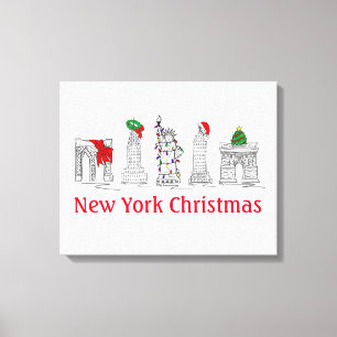 New York Kerst NYC Pen en inkt Illustratie Canvas Afdruk