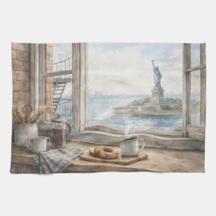 New York Keuken Aquarel met Standbeeld van de Vrij Theedoek