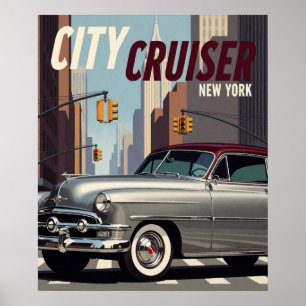 New York Klassieke Amerikaanse Auto Poster