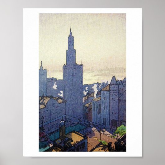 New York Landscape, Hiroshi Yoshida, Woodcut Poster (Voorkant)