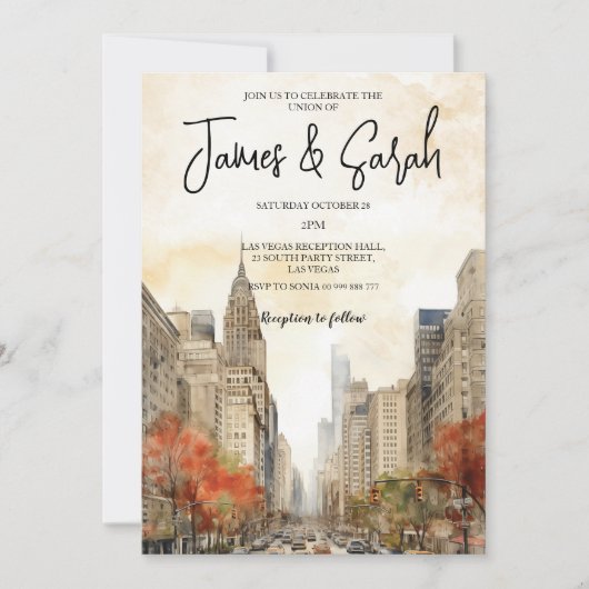 New York Landschap Bruiloft Bestemming Uitnodiging (Voorkant)