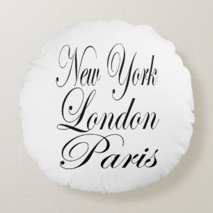 New York Londen Parijs – Typografie Slogan Rond Kussen