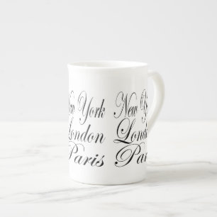 New York London Paris - Typografie Slogan Porselein Kop