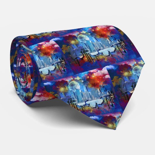 New York Manhattan Skyline Stropdas (Opgerold)