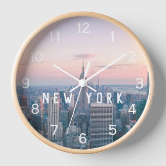 New York Manhattan Text Pink Blue Skyline Sunset