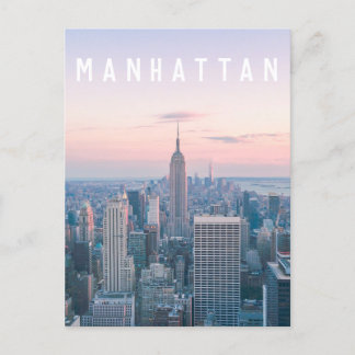 New York Manhattan Text Pink Blue Skyline Sunset Briefkaart