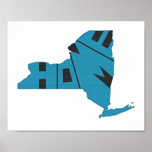 New York Map Shaped Home State Blue en Black Poster (Voorkant)