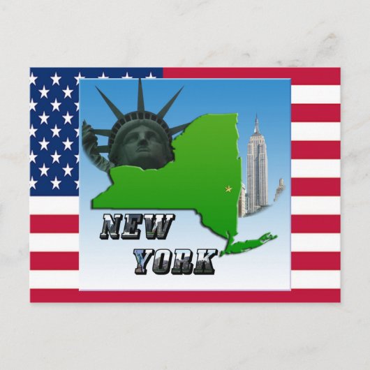 New York Map, Vrijheidsbeeld, Monument Briefkaart (Voorkant)