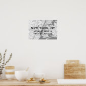 New York Map zwart wit en grijs gepersonaliseerd Poster (Keuken)