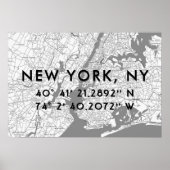 New York Map zwart wit en grijs gepersonaliseerd Poster (Voorkant)