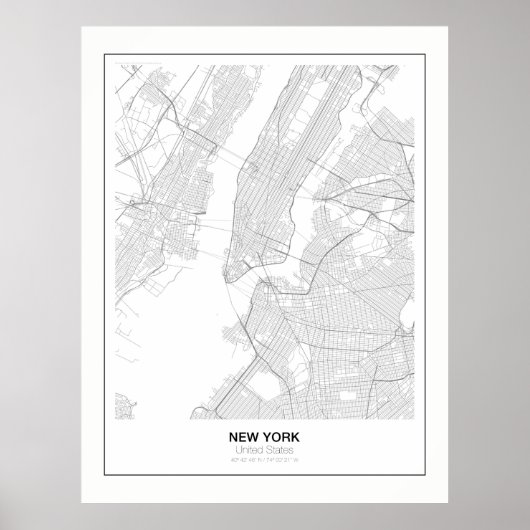 New York Minimalist Map Poster met marge (Voorkant)