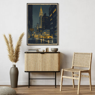 New York Noir - Urbane Vintage Retro Stadsgezicht Poster