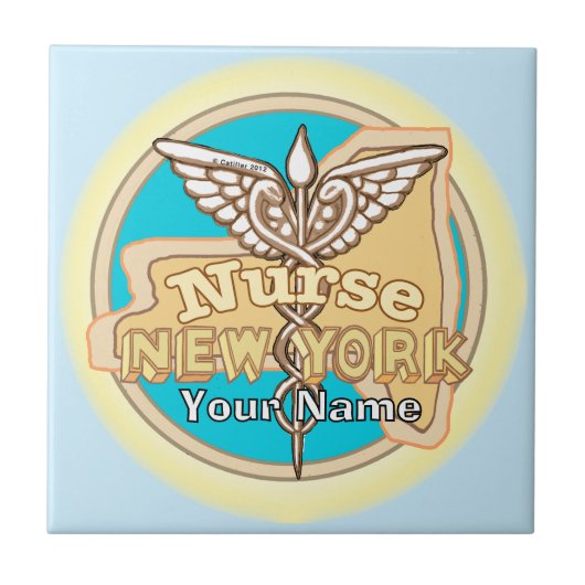 New York Nurse Caduceus Tile Tegeltje (Voorkant)