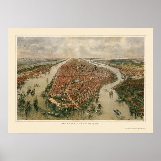 New York, NY Panoramic Map - 1865 Poster (Voorkant)