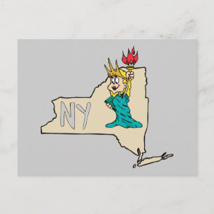 New York NY State Cartoon Map Status of Liberty Briefkaart