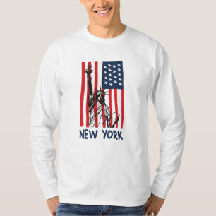 New York NY Statue of Liberty USA America Flag T-shirt