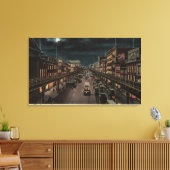 New York, NY - The Bowery - Night Scene Canvas Afdruk (Insitu (Woonkamer))