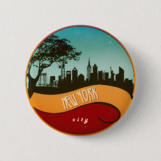 New York NYC City Skyline Retro Button