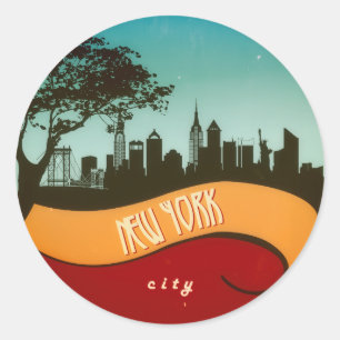 New York NYC City Skyline Retro Sticker