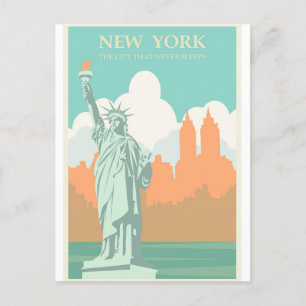New York NYC Lady Liberty Vintage Travel Briefkaar Briefkaart