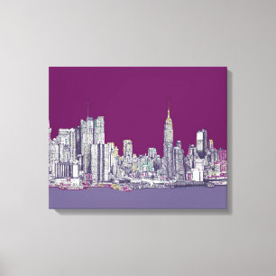 New York NYC paars Canvas Afdruk