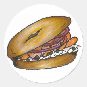 New York NYC Plain Bagel Cream Cheese Capers Lox Ronde Sticker