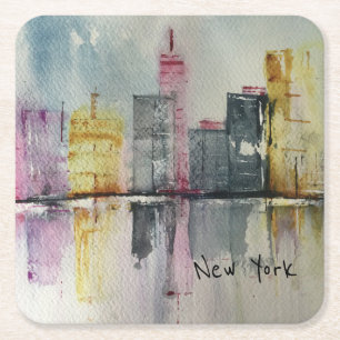 New York NYC Silhouette Stadslandschap origineel k Vierkante Kartonnen Onderzetter