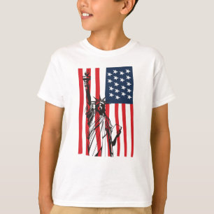New York NYC Status of Liberty USA America Flag T-shirt