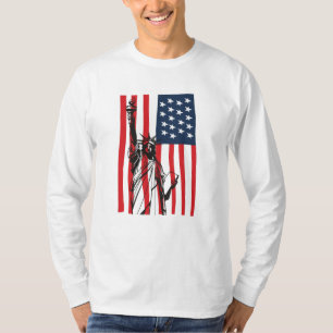 New York NYC Status of Liberty USA America Flag T-shirt